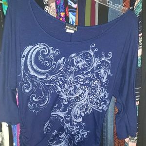 XL Wet Seal Navy Ruched Sparkly Design Top
